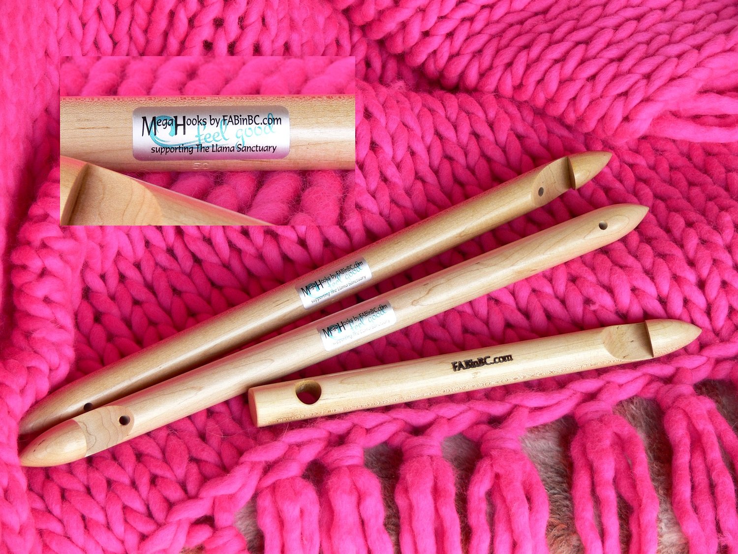 handcrafted jumbo-sized knitting needles and yarn tools