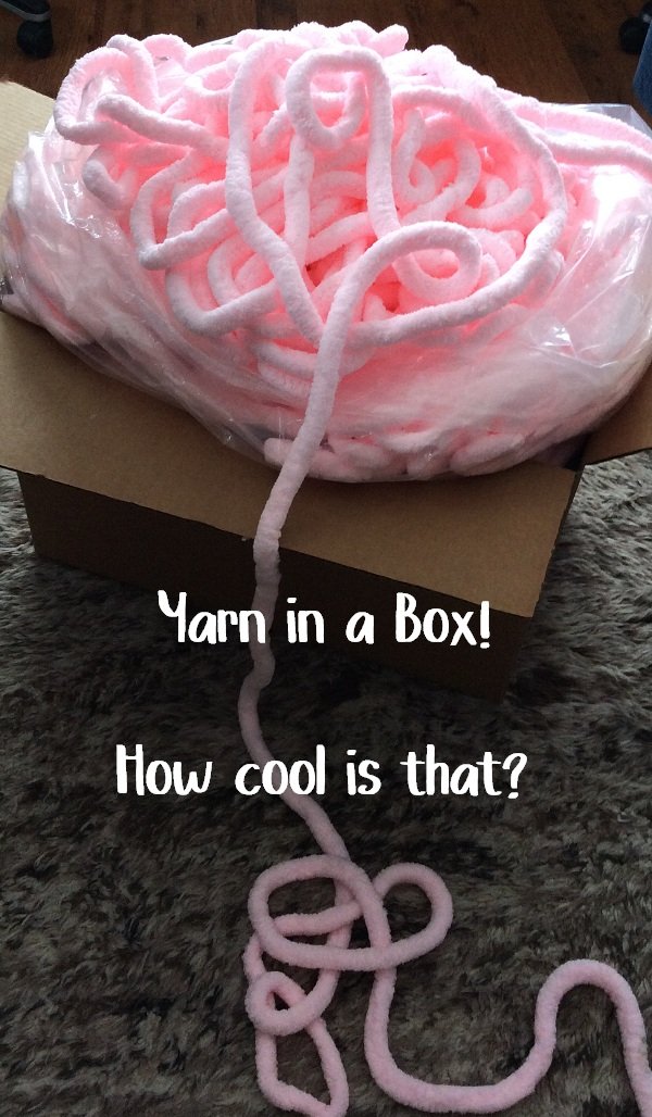 pre-joined super chunky chenille yarn comes in a box ready to go