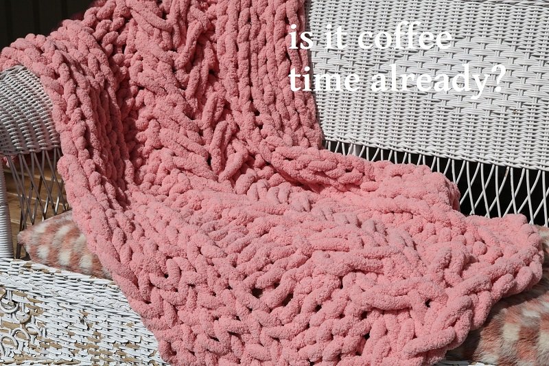 blanket arm knitted using chunky chenille yarn
